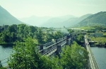 Steam train approching Lochy bridge