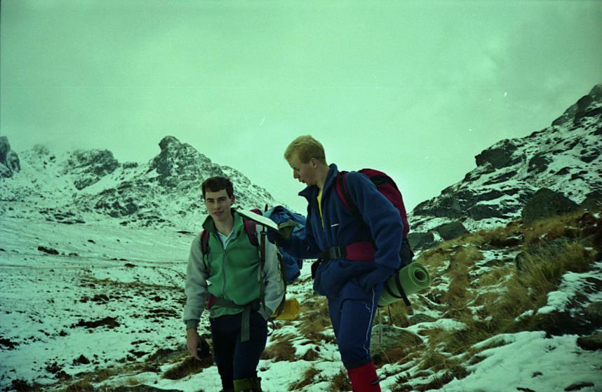 1992-11-14b.jpg - Adam and Gareth navigating under the Cobbler