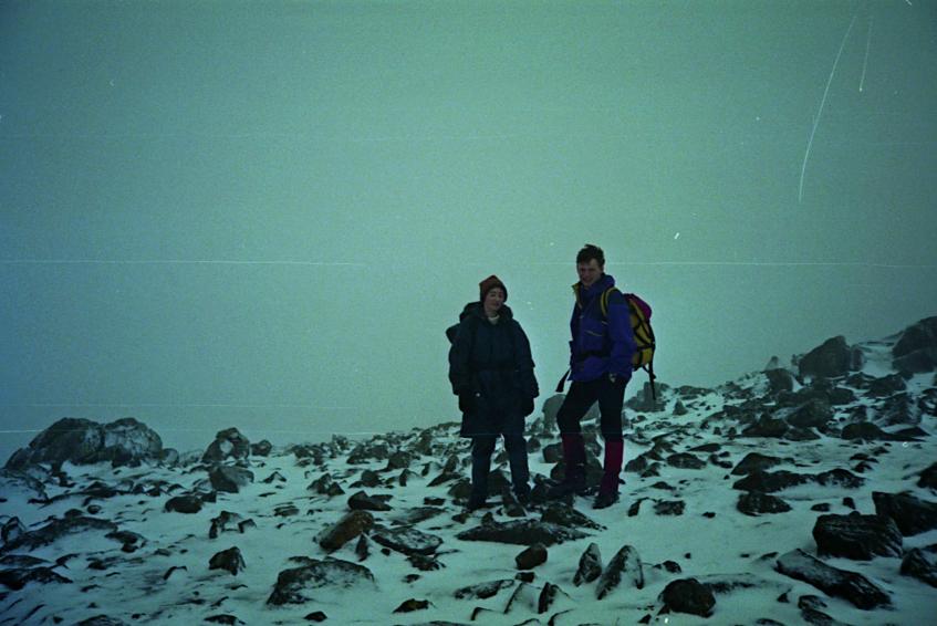 1993-01-06c.jpg - Nicky and Simon at the top of Esk Pike