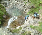 Steep scrambling high in Dungeon Ghyll