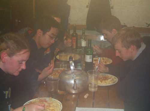 20031025-195728.jpg - Steamy supper in the bunkhouse