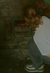 Toby tending the fire