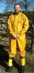 Toby in shiny, clean, new caving wear