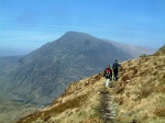 Becky and Dave heading down, with Pen yr Ole Wen behind