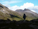 Becky at Bealach na Lice, with Fuar Tholl behind