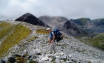 Becky on Creag Dubh, with the rest of Beinn Eighe beyond