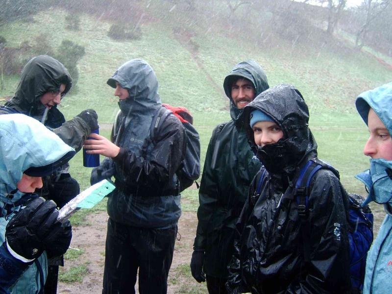 20050213-131258.jpg - Meeting the other group in the rain just outside Little Stretton