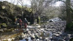 Sunday morning: cavers cross the Afon Nedd Fechan...