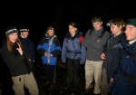 Two groups meet in the dark - Tom, Clare, Brian, Katy, Clare, Nick, James, Matt