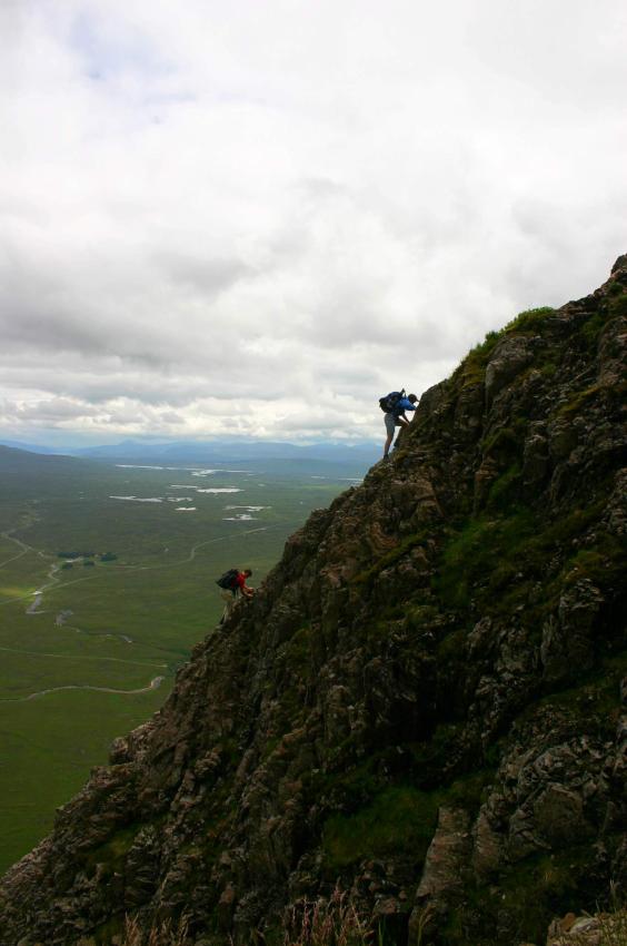 20050704-125706.jpg - Sarah and Dave on Curved Ridge with Rannoch Moor behind