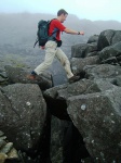 Dave confidently strides along the Sgumain ridge