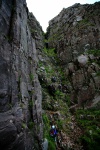 Abseiling down South Gully to escape the midges
