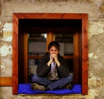Gordon meditating in the bunkhouse