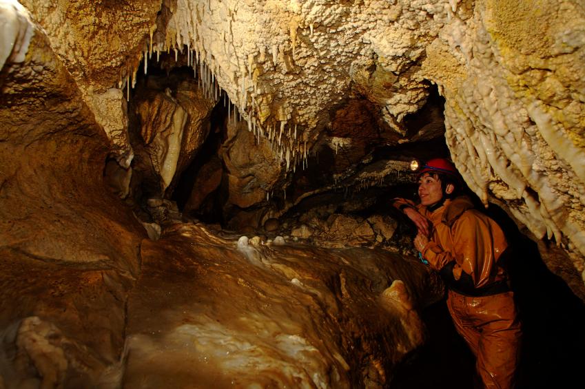 20070408-165000.jpg - Gaynor admires pretties in High Pasture Cave