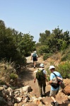 Walking along the dry river-bed