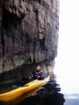 Annie under the sea cliffs of Soay