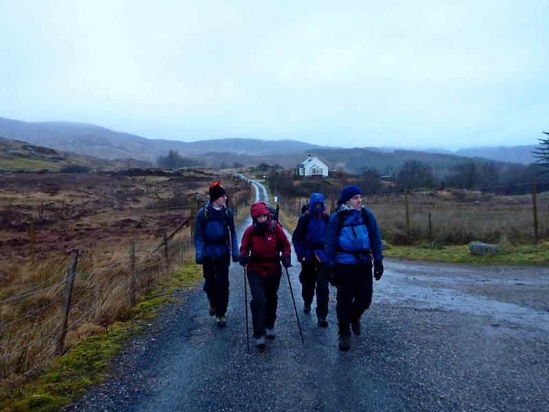 20121231-094347.jpg - Austin, Lottie, Alex and Dave on the way out of Ariundle near Strontian